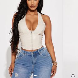 Giulia PU Halter Top - Sand - Fashion Nova 