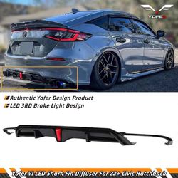 BRAND NEW 2022-2025 HONDA CIVIC HATCHBACK FL1 FL2 YOFER V1 GLOSSY LED REAR BUMPER DIFFUSER