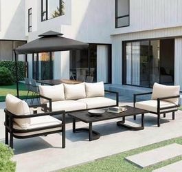 Assembled New 4-Piece Outdoor Metal Steel Sofa Set Patio Furniture Conversation Set
