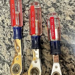 3PC Craftsman Metric USA Nos Comfort Grip Screwdriver Ratcheting Wrench Setl