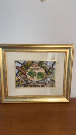Artist signed triple Matt gold gilt framed still life