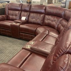 Lbin Red Leather Reclining Sectional 