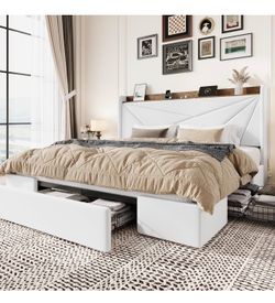Cama king con cajones y usb