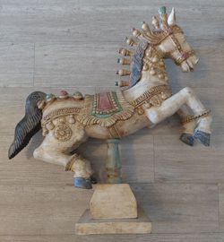 Hand Carved Teak Wood Jumping Horse Figurine – Majestic Luxury Home Decor