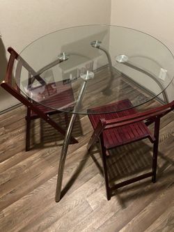 Glass Table & 2 Wooden Chairs