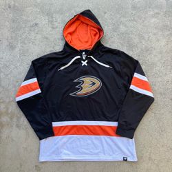 Anaheim Ducks NHL Fanatics Iconic Power Play Lace-Up Pullover Hoodie - Black Orange White
