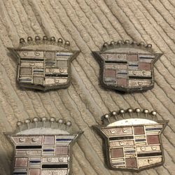 Vintage Cadillac Hubcaps Crest Set Of 4