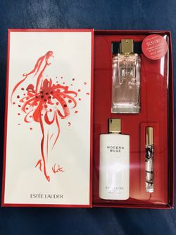 100 % AUTHENTIC MODERN MUSE BY ESTEE LAUDER. LARGE SIZE GIFT SET INCLUDES 3.4OZ FRAGRANCE 6.7OZ BODY LOTION AND MINI PERFUME. ORIGINAL BRAND NEW IN