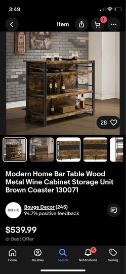Modern Home Bar Table Wood Top, 3 Shelf Metal Frame, Liquor and Wine Storage, Coaster 130071 (USED)