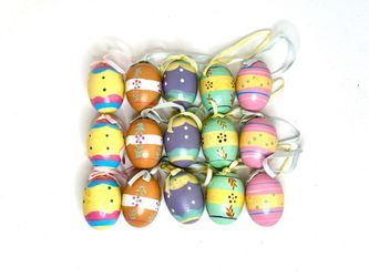 Vintage Hand-painted Wooden Easter Egg Ornaments Set of 15