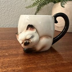 Vintage Boho MCM Jungalow Kitty Cat 3D Siamese Mug Cup Coffee Tea