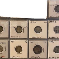 9 Silver Mercury Dimes