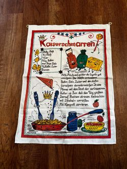 Vintage "Kaiserschmarren" Recipe Tea Towel Austria Vibrant 23" x 17" VTG Rare
