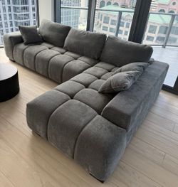 Sectional Sofa Grey Linen New 