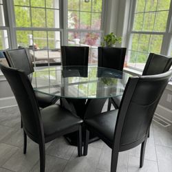 60”glass Table With 6 Chairs. 