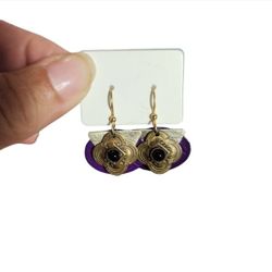 Brass Gold Silver Onyx Purple Drop Earrings 1"