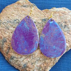 Purple Dragon Handmade Earrings, Wearable Art, Teardrop Dangle Earring Set, 