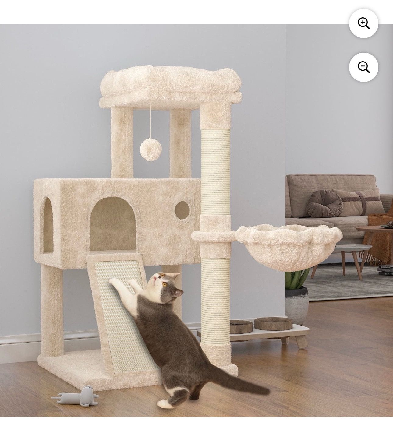 36 in Cat Tower with Scratching Posts, Soft Plush Cat Climbing Tower for Kittens, Beige