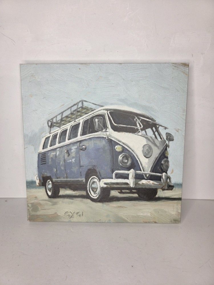 Darren Gygi Vintage VW Volkswagen Blue Beach Cruiser Wall Art Signed Painting