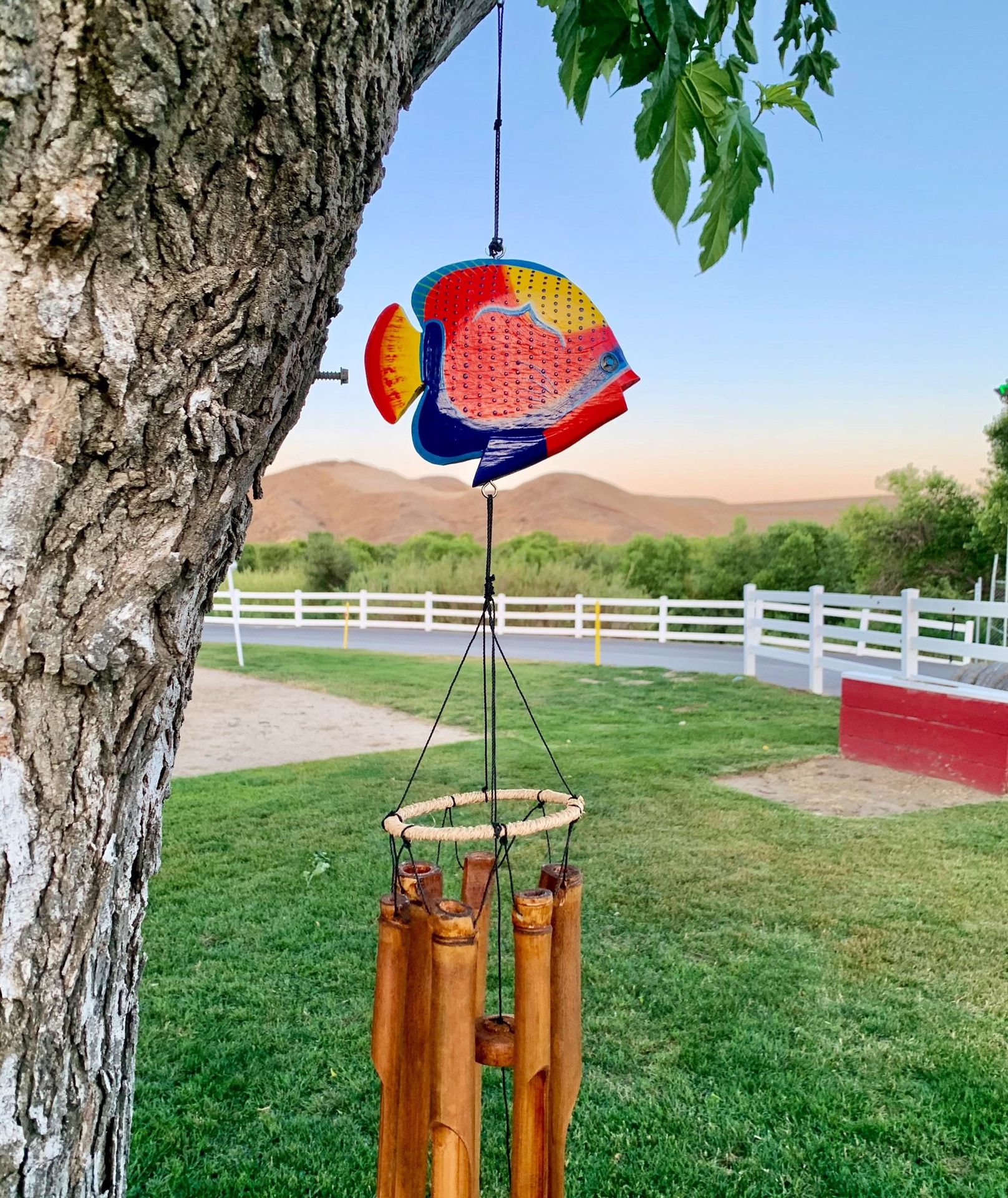 Tropical Flame Angelfish Wood & Bamboo Hand Painted Wind Chime Mobile