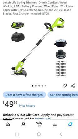 String Trimmer, 10-inch Cordless Weed Wacker, 2.0Ah Battery Powered Weed Eater, 21V Lawr Edger with Grass Cutter Spool Line and 20Pcs Plastic Blades, 