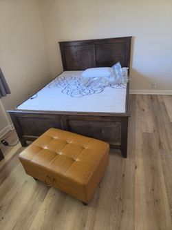 Bed frame with mattress and Storage ottoman