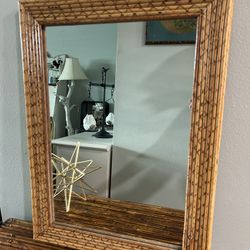 Mid Century Modern Hollywood Regency Rectangular Bamboo Wall Mirror 