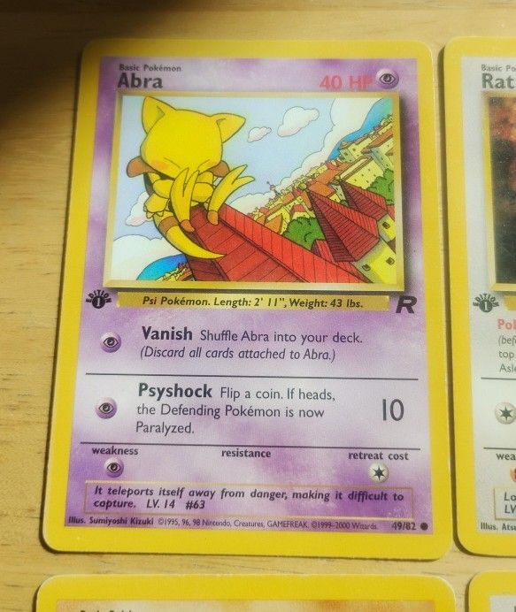 LP WOTC 1st Edition Mankey Magikarp Meowth Abra Rattata Grimer Team Rocket Pokemon  Cards