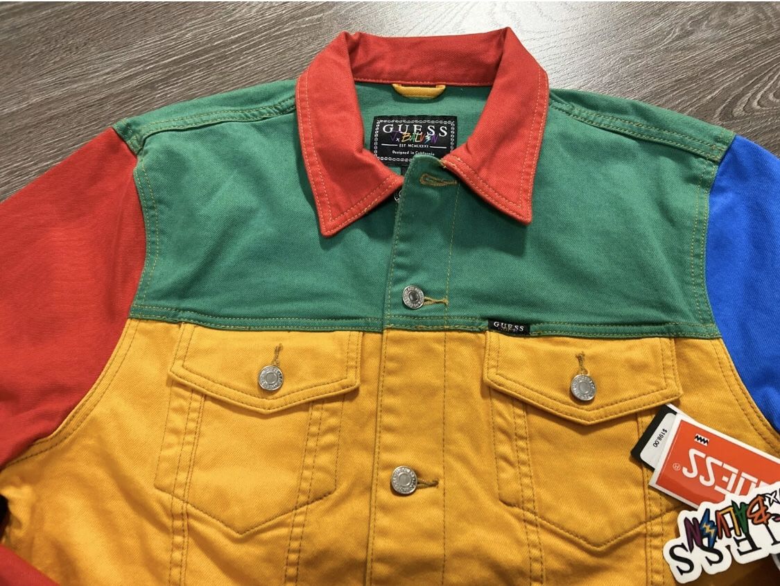 Guess x J BALVIN Vibras Denim Color Block Jacket Red Yellow Green Blue 2XL for Sale in INVER GROVE MN OfferUp