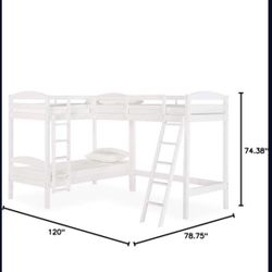 DHP Clearwater Triple Wood Bunk Bed, Twin Size Beds, White