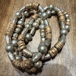 Silver & Gold Tone Stretch Beaded Bracelets Set of 2 Gray Mixed Beads