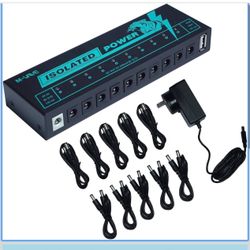 Guitar Pedal Isolated Power Supply Portable for Bass Effect 11 Isolated Multiple Output DC 9V 5V USB Output LED Light 300mA 1A Portable Guitar Cables