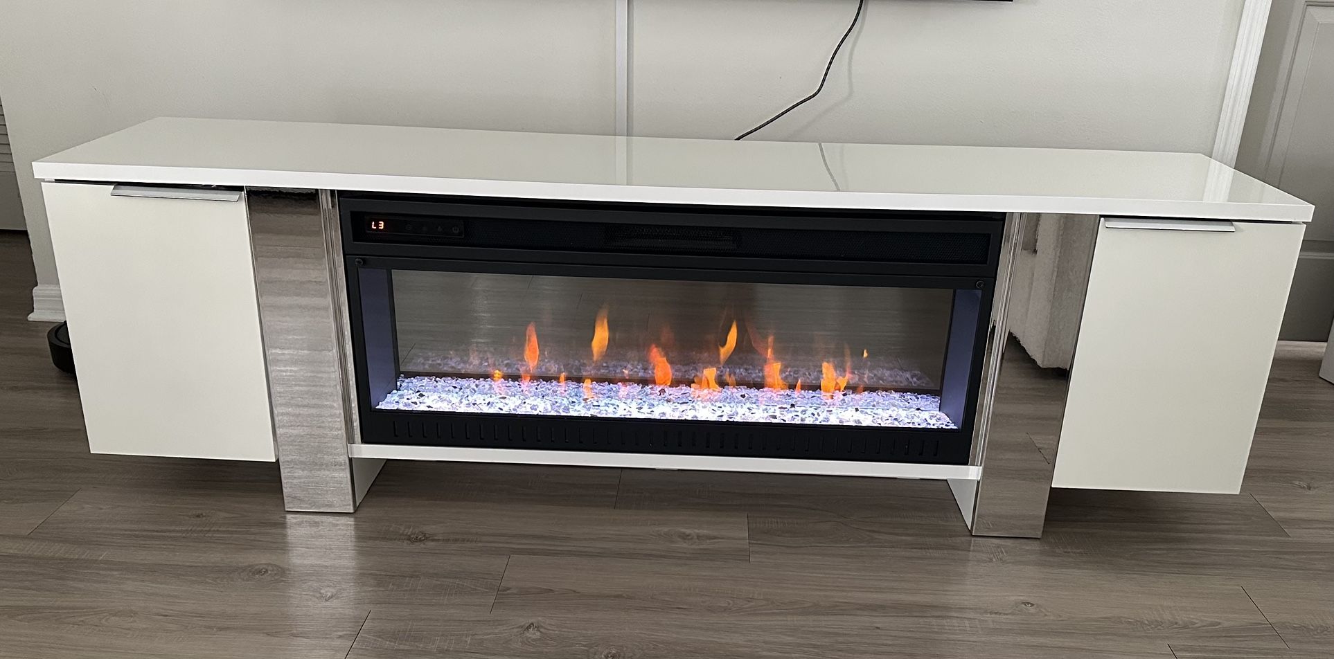 Heatherview White 79 In. Console With Electric Fireplace