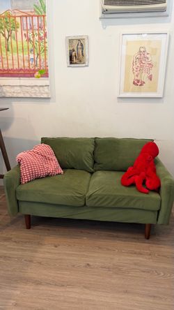 Green Velvet Loveseat Sofa Perfect for Studios & Small Living Rooms