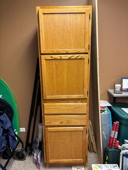 Tall Oak Wood Storage Cabinet