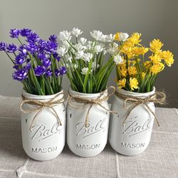 Chalk Painted & Distressed Mason Jar Vases 3 For $18