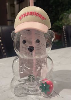 Starbucks Bear Glass Cup with Straw