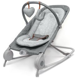 Summer Infant - Dúo de mecedora y hamaca 2 en 1 (gris jaspeado) Mecedora y hamaca cómoda y portátil para bebés. Incluye juguetes suaves y vibraciones 
