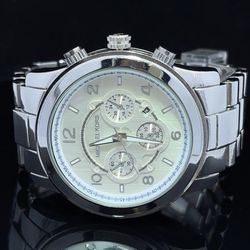 Pre-owned Michael Kors MK1126 Chronograph Silver Stainless Steel Casual Dress Men's Watch