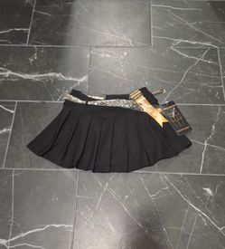 Black Pleated Skirt w/ Chain Belt