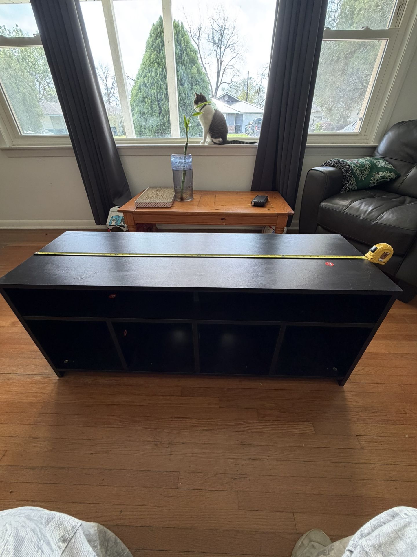 Black TV Stand / Media Console with Storage Cubes (6 Compartments)