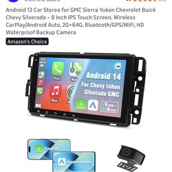 Android 13 Car Stereo for GMC Sierra Yukon Chevrolet Buick Chevy Silverado – 8 Inch IPS Touch Screen, Wireless CarPlay/Android Auto, 2G+64G, Bluetooth