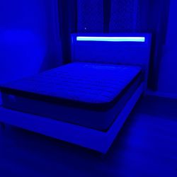 Queen Bed Platform Bed W/ Charging Station & Built-In LED Lights/mattress Included. 💢 Cama Queen Size Con Luz Led / Colchon Incluido / Color Blanca