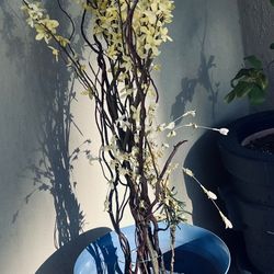 Large Blue Planter And Stand