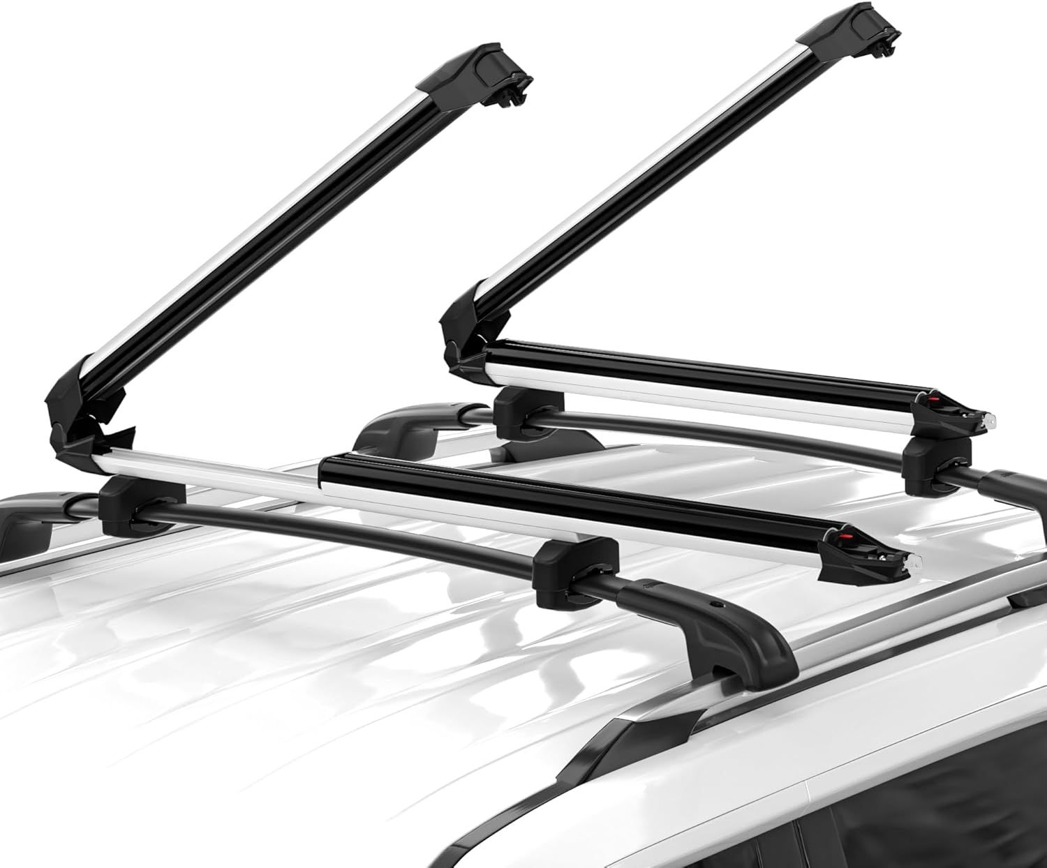 Ski & Snowboard Rack for Car Roof with Sliding Extension, Lockable Ski Racks Fits 6 Pairs Skis or 4 Snowboards, Universal for All Types of Cross Bars-