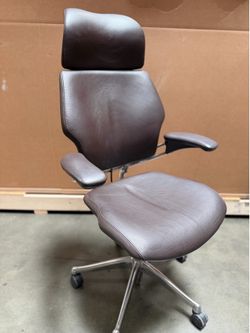 Humanscale Freedom leather task chair, chocolate brown, all options and chrome frame, like new condition