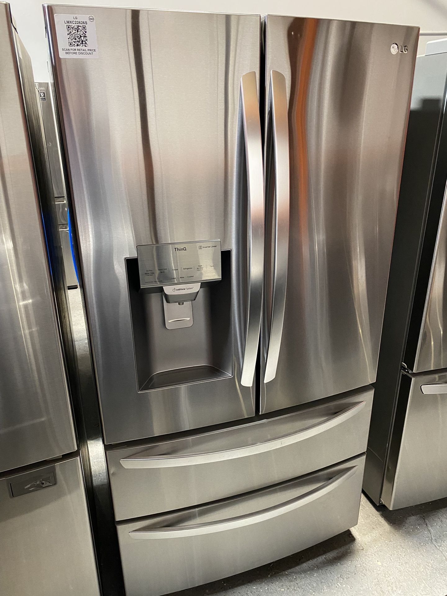 Stainless Steel 22 Cu. Ft. Smart Counter Depth Double Freezer Refrigerator 