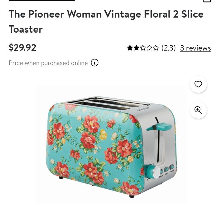 Pioneer Woman Vintage Floral 2-Slice Toaster - Teal for sale