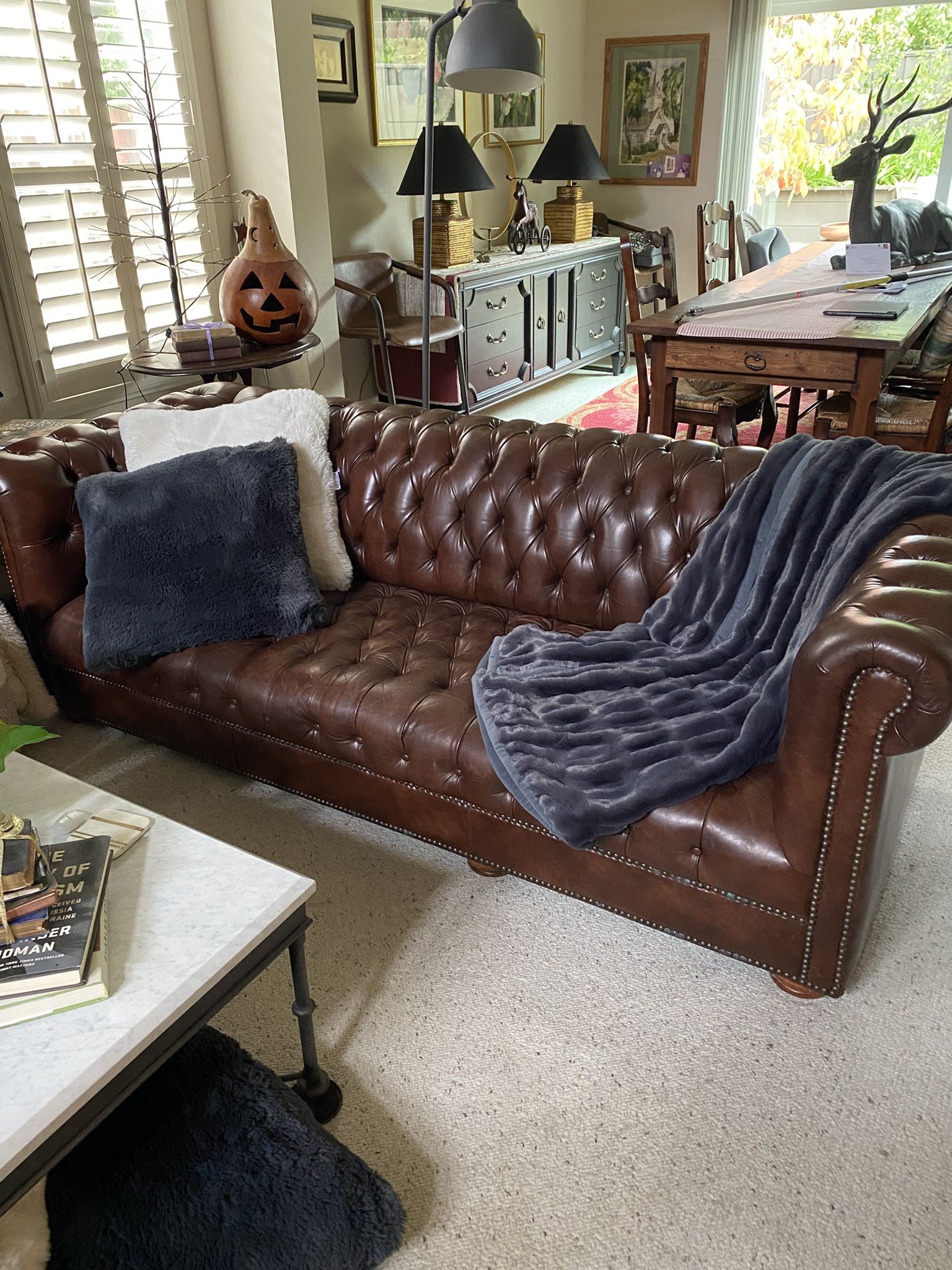 Beautiful Real Leather Chesterfield Couch. 6 Feet Long By 33 Inches Wide.