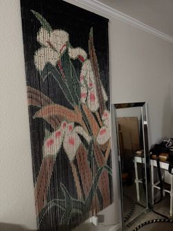 Bamboo Bead Curtain with Floral Design